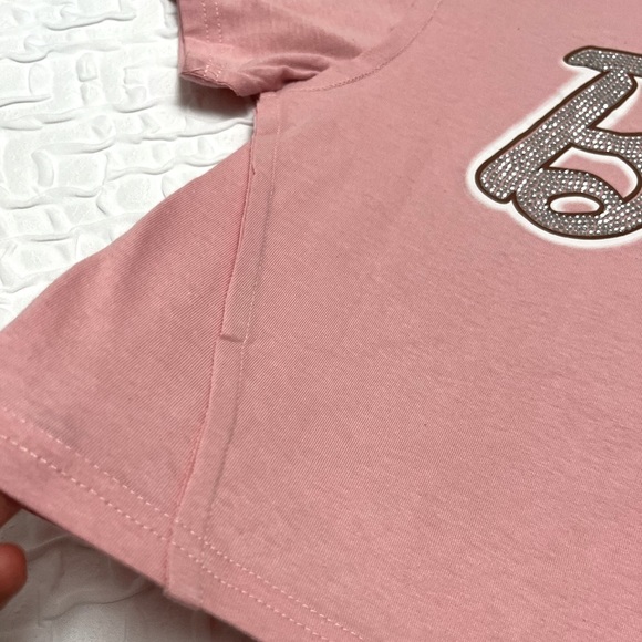 NWT 💖🌸 BARBIE rhinestones pink cropped top shirt - Picture 6 of 14